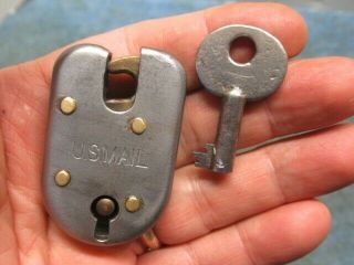 Obsolete Small Old U.  S.  Mail Post Office Logo Padlock Lock With A Key.  N/r