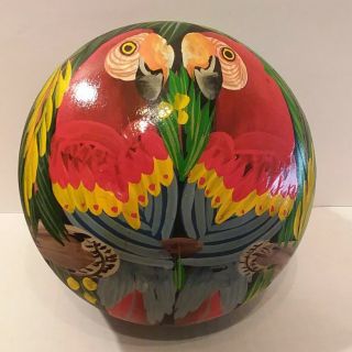 Vintage Wooden Scarlet Mascow Parrot Bird Hand Painted Trinket Box Tropical