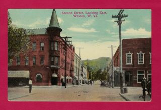Weston,  Wv,  Pc 2nd St,  Mail Box,  Water Well,  Drug Store Left,  Bank At Right 1910