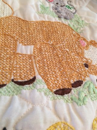 Country Farm Hand Made Crib Quilt,  Cross Stitch Embroidery Animals Barn 38x31 3