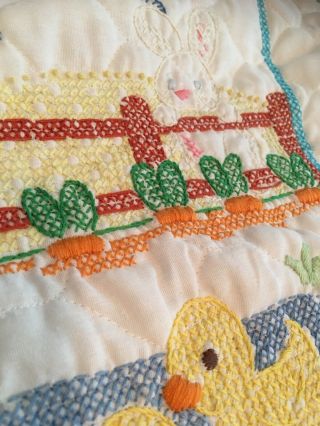 Country Farm Hand Made Crib Quilt,  Cross Stitch Embroidery Animals Barn 38x31 4