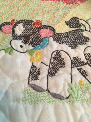 Country Farm Hand Made Crib Quilt,  Cross Stitch Embroidery Animals Barn 38x31 5
