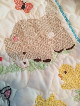 Country Farm Hand Made Crib Quilt,  Cross Stitch Embroidery Animals Barn 38x31 6