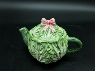 Miniature Figural Green Cabbage Teapot Ceramic 4