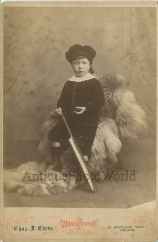 Cute Child With Cricket Bat And Ball Antique Sport Cabinet Photo