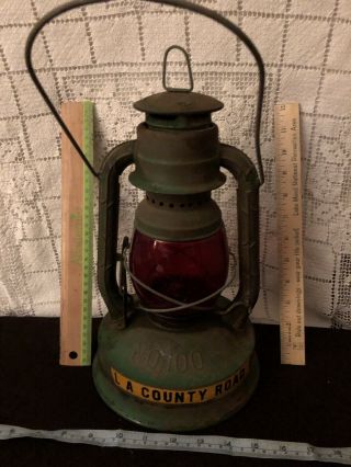 Vintage Antique Dietz No.  100 Red Glass Lantern LA County Road. 5