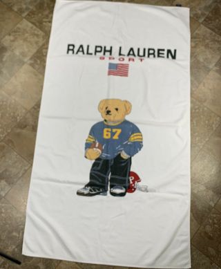 Vintage Ralph Lauren Polo Bear Towel Polo Sport Football 67 Beach Towel