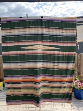 Vtg Mexican Serape Saltillo Wool Cotton Blanket Rug 58x86