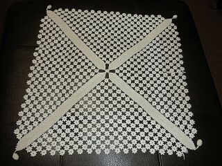 Vintage Ivory Large Hand Crocheted Doily 23 " Square B