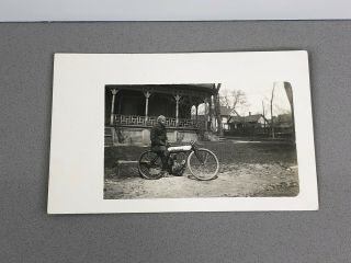 Antique 1910s 1920s Indian Motorcycle Racer Rppc Photo Postcard Old Mc Club