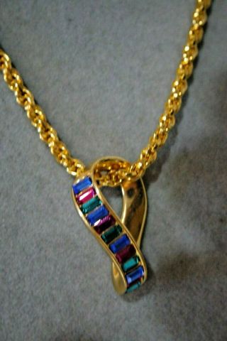 Swarovski Swan Multi Color Crystal Pendant Rope Chain Necklace