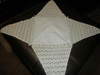 Vintage Ivory Large Hand Crocheted Doily 13 " Square B