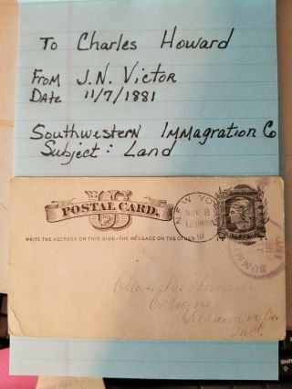 1881 Vintage Postcard With 1 Cent Postage Re: Possibility Of Land Purchase