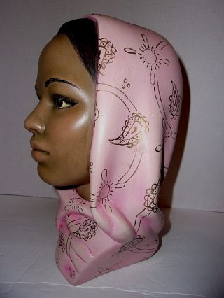 Vintage Chalkware Exotic Woman In Scarf Head Bust Statue Art Deco