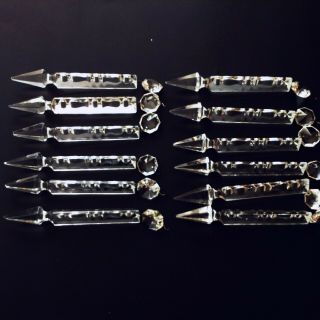 12 Vintage 7 " Crystal Spear Prisms For Mantle Luster Girandole Lamps