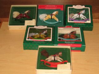 (6) Hallmark Rocking Horse Series Ornaments 1981/83/86/87/88/89
