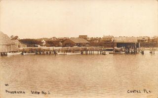 Fl 1910’s Real Photo Florida Panorama Of Fishing Village At Cortez,  Fla Manatee