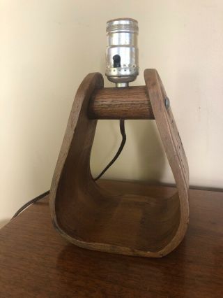 Vintage Wooden Western Ranch Wood Horse Stirrup Table Lamp