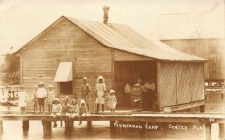 Fl 1910’s Real Photo Florida Fisherman Camp Fishing Village Cortez,  Fla Manatee