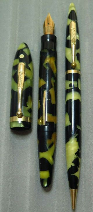 Sheaffer Oversize Balance Black And Pearl Fountain Pen With 14k Nib And Pencil