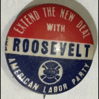 Rare 1940 Celluloid Cello Pinback Button American Labor Party For Roosevelt Fdr