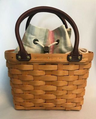 Longaberger Small Beach Basket Liner,  Protecter,  Leather Handles
