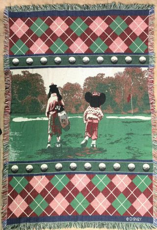 Rare Vintage Disney Mickey Mouse Goofy Golf Throw Blanket Golfing Afghan 4x6