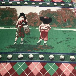 Rare Vintage Disney Mickey Mouse Goofy Golf Throw Blanket Golfing Afghan 4x6 2