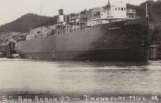 SHIP c.  1930s RPPC THE AARR SS NO.  3 FERRY WAITING TO LOAD Frankfort Elberta MI 2