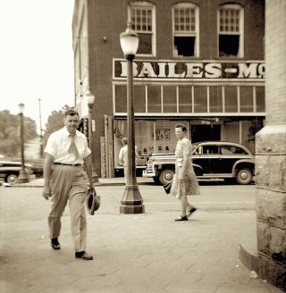 1950s Era Photo Negative Work Day Street Scene Car Corner Seneca South Carolina