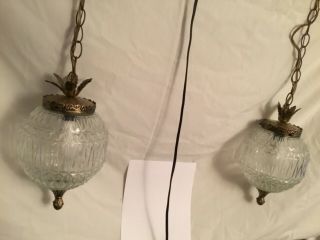 Vintage Mid Century Modern Glass Double Globe Swag Chain Lights Hanging Fixture