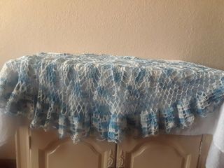 52 " Crocheted Blue And White Round Table Topper