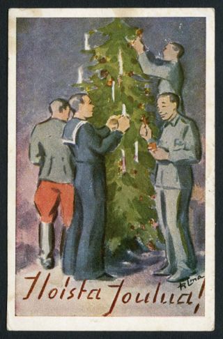 Finland Postcard Wwii 1943 Happy Merry Christmas Fieldpost Grade