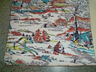 Vintage Novelty Currier & Ives Print Feed Sack Feedbag Quilt Fabric Brown Navy B
