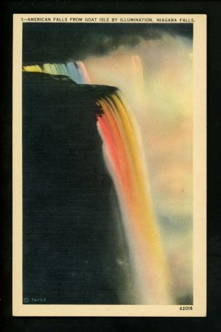 Niagara Falls Vintage Postcard York Ny Canada American Falls Goat Isle Lit