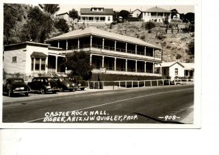 Rppc Castle Rock Hall Bisbee Arizona Quigley Prop 1940s Main Street 402