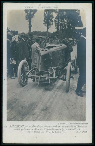 Salleron On Mors Automobile Car Race Paris Bordeaux 1900 Photo Postcard