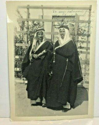 1930s - 40s B&w Photograph 2 Saudi Arabian Men Traditional Inscribed & Signed