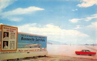 Bonneville Salt Falts Utah 1957 Postcard Racing Speedway Course Sign