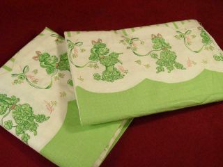 2 Vintage Flour Feed Sacks With Pink Green Poodles Cotton Fabric 36x40