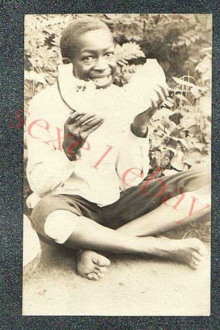 Usa Black Boy W Watermelon Smile - Circa 1915 Rppc Photo Postcard Grade 5