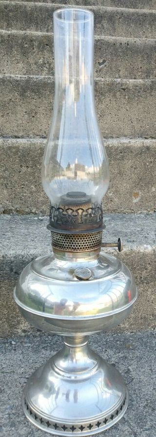 Vintage Late 19th C.  Rayo Nickel On Brass Oil Kerosene Center Draft Lamp Look