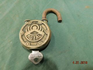 Vintage Brass Lock & Key Stamper Royal No 6 - Nicely Great Antique Tool