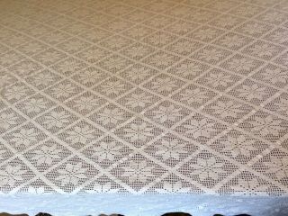 Vintage Off White Ivory Crochet Lace Tablecloth,  52”X 76”.  Flower pattern. 2