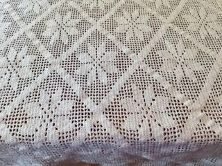 Vintage Off White Ivory Crochet Lace Tablecloth,  52”X 76”.  Flower pattern. 5