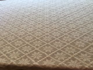 Vintage Off White Ivory Crochet Lace Tablecloth,  52”X 76”.  Flower pattern. 6