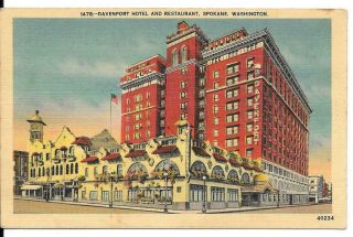 Postcard Washington Spokane Davenport Hotel And Restaurant Linen Unposted