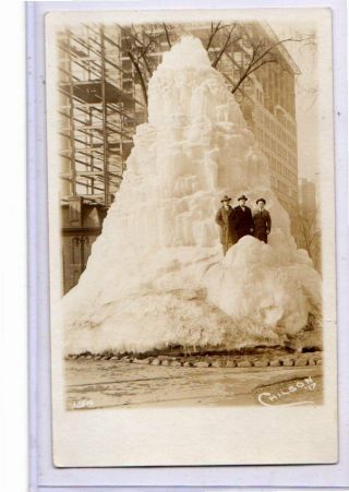 Real Photo Postcard Rppc - Three Men On Huge Ice Mound - Chilson Photo 1917
