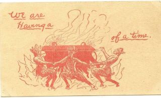 Antique We Are Having A Devil Of A Time Satyr Dancing In Flames Postcard