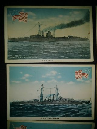 Vintage early 1900 ' s Postcards MILITARY USA Different Cruise/Battle/Fleet Ships 3